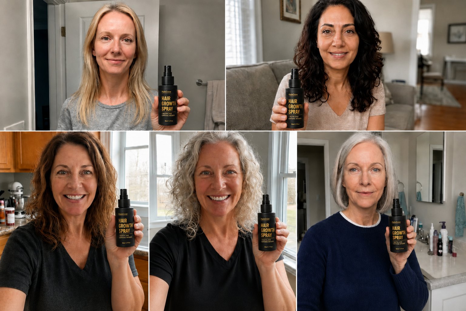 Des clientes tenant leur flacon HaloGrow